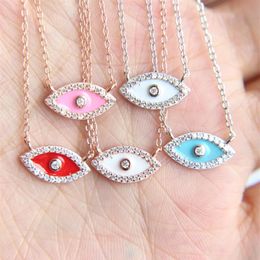 Turkish evil eye necklace 5 colors 100% 925 sterling silver jewelry lovely eye charm lucky girl gift fine silver chain collar jewe281W