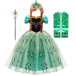 Girls Dresses Children Princess Costume Green Party Anna Fancy Dress Up Christmas Girl Birthday Carnival Disguise Embroidered Frock Clothe 231013
