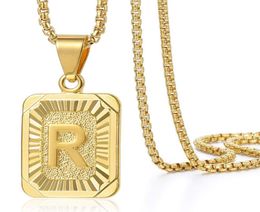 Initial Letter Pendant Necklace Mens Womens Capital Letter Yellow Gold Plated A Z Stainless Steel Box Chain 235inch drop4181620