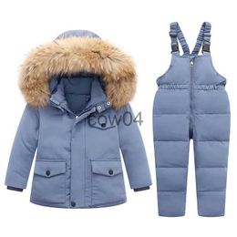 Rompers Parka Real Fur Hooded Boy Baby Overalls Winter Jacket Warm Children's Coat Children's Snow Coat Snow Children's Girls' Clothing Set x1013