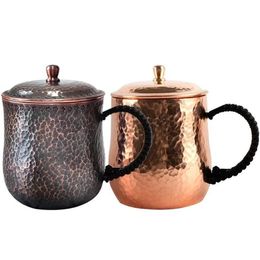 Mugs Handcrafted Pure Copper Beer Coffee Cup Milk Mug Retro Weave Handle Thickened 500 ml Water Drinking Cups Drinkware Couple Gifts 231013