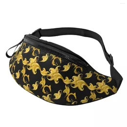 Waist Bags Baroque Leaf Bag Gold Floral Women Climbing Pack Funny Polyester