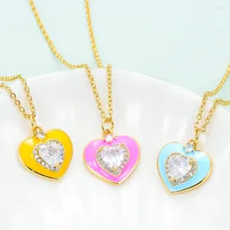 Pendant Necklaces EYIKA Y2K Design Colorful Love Enamel Heart Necklace For Women Zircon Fluorescent Color Statement Fashion Jewelry Gift