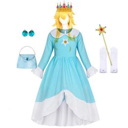 Girls Dresses Rosalina Dress Girl Peach Daisy Role Play Childrens Birthday Party Carnival Fantasy Costume 231013