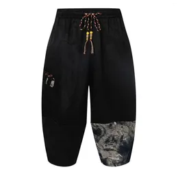 Men's Pants Ice Silk Cotton Linen Harem Men Summer Breathable Trousers Cropped For Casual Elastic Waist Fitness