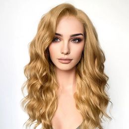 Loose Wave Fantasy Beauty Synthetic Glueless 180Density Lace Front Wigs Honey Blonde Women Transparent Lace Wig Natural Hairline