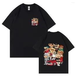 Men's T Shirts Fashion Teddy Bear Club Gathering Po Print Men T-Shirt Loose Oversize Clothing Crewneck Breathable Cotton Short Sleeve Male