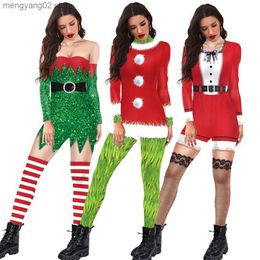 Theme Costume Women Sexy stripe Jumpsuit Xmas 3D Print Pattern Bodysuit Zentai Suit Christmas Holiday Cosplay Come Female Clothes Catsuit T231013