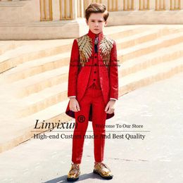 Men's Suits Jacquard Boy's Suit Set 3 Pieces Tuxedo For Formal Occasion Blazer Vest And Pants Kids Outfit Wedding Prom School