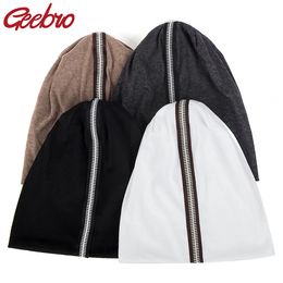 BeanieSkull Caps Geebro Women Cotton Soft Comfortable Beanies Casual Novelty Slouchy Zipper Stripe Hats Autumn Solid Colour Skullies Cap Bonnet 231012