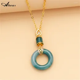 Pendant Necklaces Retro Dark Blue Green And White Jade Style Necklace For Women Ethnic Clavicle Chain Gold Colour Luxury Jewellery