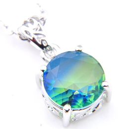 Luckyshine 10 Pair Fashion Round Cut Bi Coloured Tourmaline Gemstone 925 Silver Charm Women Necklace Pendant With Chain New271U