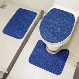 Toilet Seat Covers Shiny Multicolor Toilet Seat Cover 3 Pcs Set Bathroom Non-Slip Floor Mat Shower Room Decoration Rug Flannel Absorbent Doormat 231013