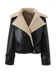 Women's Trench Coats Winter Autumn Streetwear Sheepskin Lamb Fur Coat Outerwear Lapel Collar Motorcycle Jacket Short Faux Leather