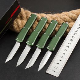 1Pcs High End Small AUTO Tactical Knife D2 Satin Blade CNC Green Aviation Aluminium Handle Outdoor Mini EDC Pocket Knives with Nylon Bag