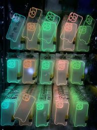 Transparent Fluorescent Luminous Phone Case For iphone 15 Pro Max 14 13 12 11 X XR Clear Glow In The Dark Cover