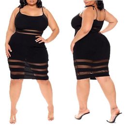 Casual Dresses XL-5XL Plus Size Women Summer Clothing Sexy Dress Fashion Black Short Sleeve Halter Club Whole Drop304E