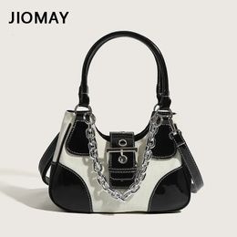 Evening Bags JIOMAY Luxury Designer Handbags Women Canvas Splicing Shoulder Bags Girls Patent Leather Chain Crossbody Bags 231013