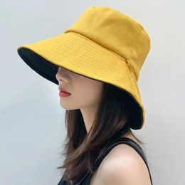 Berets Summer Women Fishing Hats UV Protect Sunscreen Sun Cap Solid Color Double-sided Wear Autumn Lady Casual Fisherman Hat