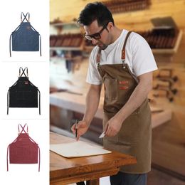 Aprons Enlarged Pocket Canvas Coffee Pinafore Cooking Baking Cleaning Working Bib Waterproof Oil-Proof Women Men Kitchen Apron 46447 231013