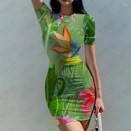 Casual Dresses Summer Lady Slim Dress Tropical Plant 3D Printed Vacation Style Ladies Trend