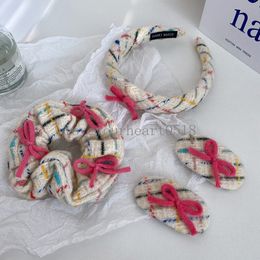 Sweet Pink Bow Plaid Hairbands Elastic Hair Ties Scrunchies Women Headdress Hair Clip Headband Accessories