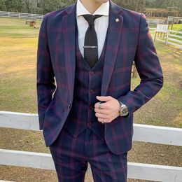 Men's Suits High Quality (suit Vest Trousers) British Style Overalls Party Wedding Dress Business Formal Plaid Three-piece Suit