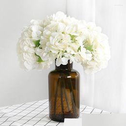 Decorative Flowers 34Cm Height Silk Flower Hydrangea Artificial Bouquet For Home Wedding Decoration Indoor Marriage Party Supply Dhinc