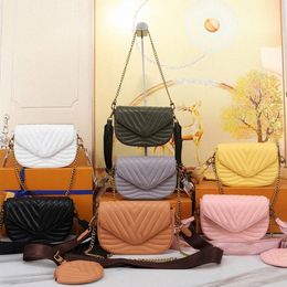 New Wave Multi-Pochette crossbody bag handbag wide strap gold-color chain hand or short shoulder carry round coin purse flap versatile fashion bag O7dw#