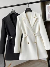 Women's Suits Blazers White Women's Suit Jacket Spring Fashion Chic Double Breasted Slim Suits with Belt Vintage Office Blazer for Women Elegant 231013