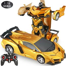 Electric RC Car 1 18 24CM RC 2 in 1Transformation Robots Sports Driving Vehicle One key Deformation Remote Control Toy for Boys F04 231013