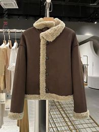 Women's Fur LANMREM Vintage Winter Lamb Short Jackets Women Irregular Spliced Single Breasted Coat Fashion 2023 Clothing 23316