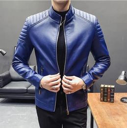 Men's Leather Faux Motorcycle PU Jacket Men Winter Leahter Male Stand Collar Casual Windbreaker trendy mens clothing black blue 231013