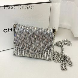 Evening Bags Female Bling Chain Crossbody Bag Ladies Mini Small Envelop Shoulder Purse Full Diamond Messenger 231013