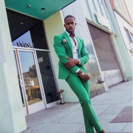 Men's Suits Green Wedding Tuxedos For Groom Wear Groomsmen Man Suit Bridegroom (Jacket Pants) Prom Party Custom