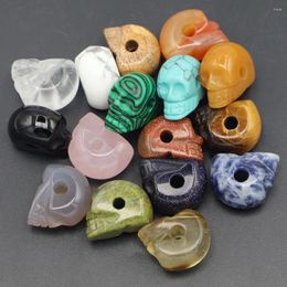 Pendant Necklaces 10pcs Natural Crystal Stone Hole Heads Skull Opal Aventurine Rose Quartz Agate Charms For Jewellery Making