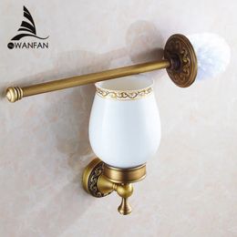 Toilet Brushes Holders Toilet Brush Holders Antique Bronze Solid Brass Toilet Bowl Brush Clean Ceramic Bathroom Accessories WC Borstel Brushed 3709F 231013