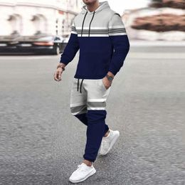 Men's Tracksuits 2023 -selling Suit Striped T-shirt Hooded POLO Shirt Casual Colour Matching Long-sleeved Sports Pants Fashi