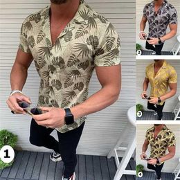 Summer new men's short-sleeved shirt beach wind coconut leaf printed fashion popular shirt216m