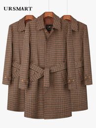 Men's Wool Blends houndstooth Coat Mid length Single breasted Coffee English Style Thickened Down Inner 231012