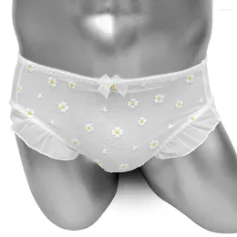 Underpants Sexy Mesh Ruffles Sissy Panties With Little Daisy Embroidery For Men Brief Underwear See Through Breathable Gay Panty