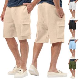 Men's Shorts 2023 Men Linen Multi Bag Lacing Mens Beach Cargo Pants