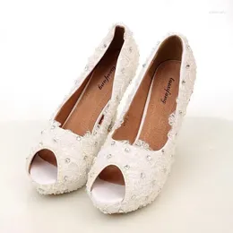 Dress Shoes Elegant Ivory Lace Peep Toe Wedding Beautiful High Heels For Bride Bridesmaid Woman