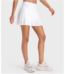 Lulu Court Ri Val Tennis Skirt Short New Through High Waist Women Yoga Shorts Solid Sports Gym Wear Breeches Leggings Elastic Lululemen Lady Yoga DressI3F3