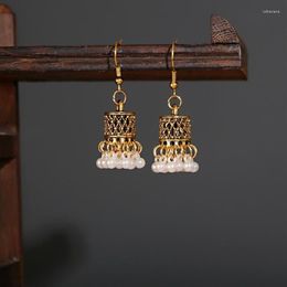 Dangle Earrings Vintage Boho Gypsy Small Gold Colour Bells Drop Women Orecchini Jewellery Pearl Tassel Ladies Retro Jhumka255s