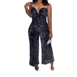 Jumpsuit Shinning Sequins Women Party Bodysuit Strapless Sleeveless Sexy Nightclub Jumpsuit Summer Autumn Birthday Rompers3286