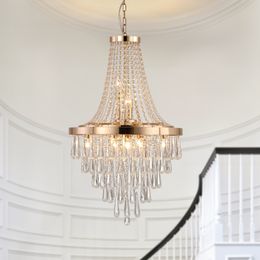 Lampadari in cristallo dorato, grande illuminazione a soffitto di lusso contemporaneo per soggiorno, sala da pranzo, camera da letto, corridoio
