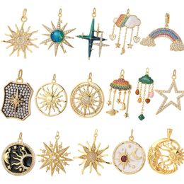 Pendant Necklaces Sun Moon Star Charms for Jewelry Making Supplies Bohemian Rainbow Star 4-Pointed Dijes Diy Earrings Bracelet Necklace Gold Color 231012