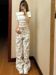 Women's Jeans American Camouflage Overalls 2023 Autumn Woman High Waist Casual Wide-legged Womens