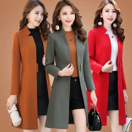 Women's Wool Blends Autumn Winter Woolen Keep Warm Overcoat Women Long Sleeve Solid Elegant Coat Fashion Ladies Casual Medium Long Jacket 231013